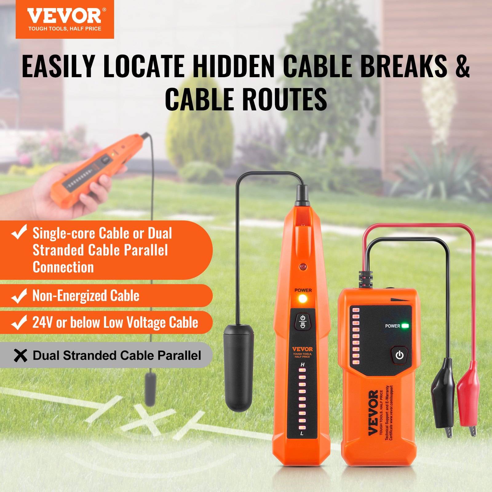 VEVOR Underground Cable Locator, 3 FT Max. Detection Depth, Wire Tracer ...