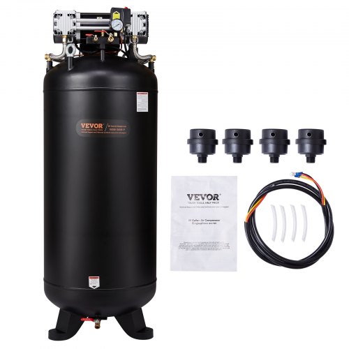 VEVOR 80 Gallon Air Compressor, 6.5HP 15.5SCFM@90 PSI, 2-Stage 145PSI Oil Free Stationary Air Compressor Tank, 86dB Quiet Compressor for Industrial Manufacturing, Construction Sites (3-Phase Power)