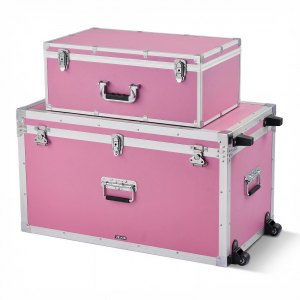 VEVOR Metal Storage Trunk, Set of 2, Wooden Suitcase Storage Boxes with ...