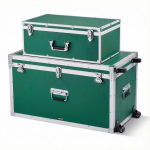 VEVOR Metal Storage Trunk, Set of 2, Wooden Suitcase Storage Boxes with ...