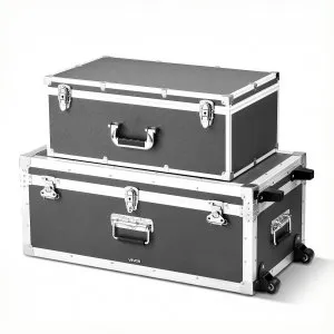 VEVOR Metal Storage Trunk, Set of 2, Wooden Suitcase Storage Boxes with ...