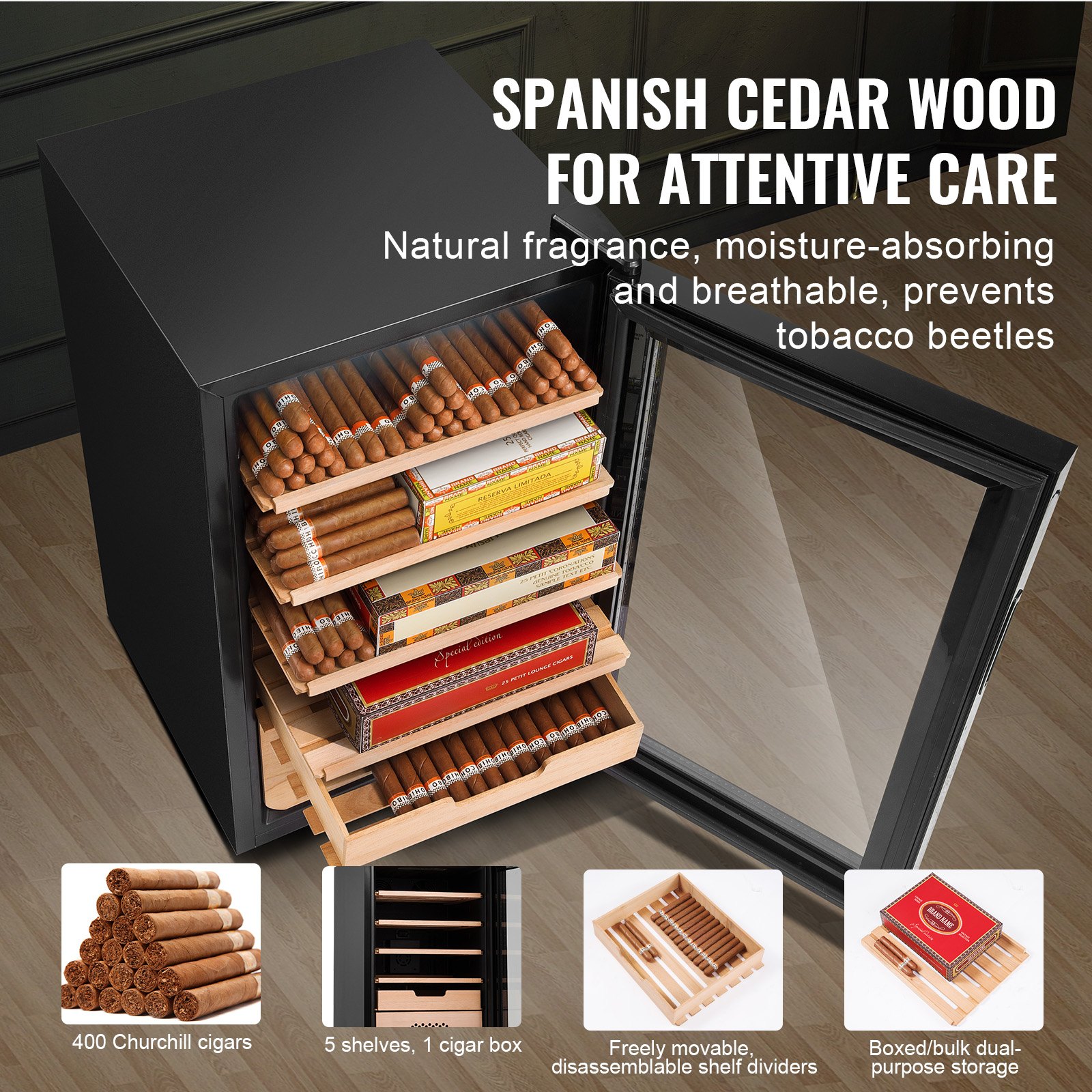 VEVOR Electric Cigar Humidor, 400 Count Cigar Humidor Cabinet with ...