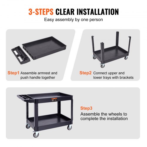 VEVOR Utility Service Cart, 2 Shelf 550LBS Heavy Duty