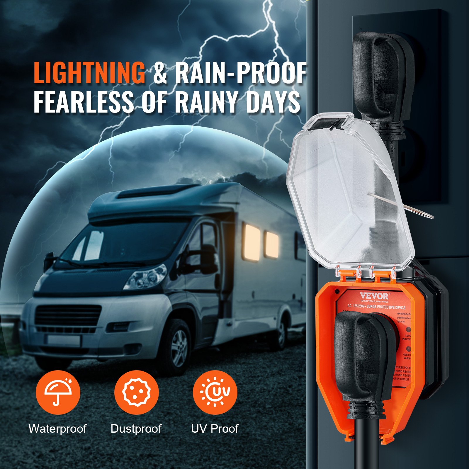 VEVOR RV Surge Protector, 50 Amp, 4800 Joules RV Voltage Protector ...