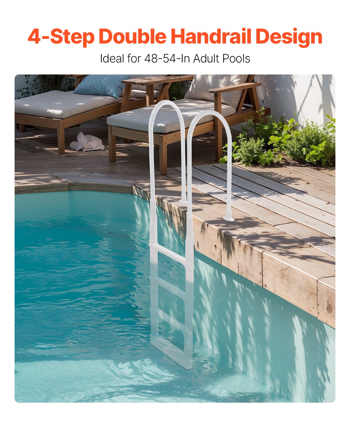 thumbnail image 2 of VEVOR 5-Step Pool Ladder With Double Handrails, 300 Lb Capacity, For 48-54 Inch Inground/Above-Ground Pools 2 of 12