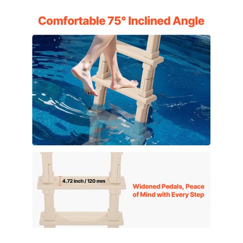 Inclined Pool Ladder 5-Step & 2 Handrails of 300 lb Capacity for 48-54 ...