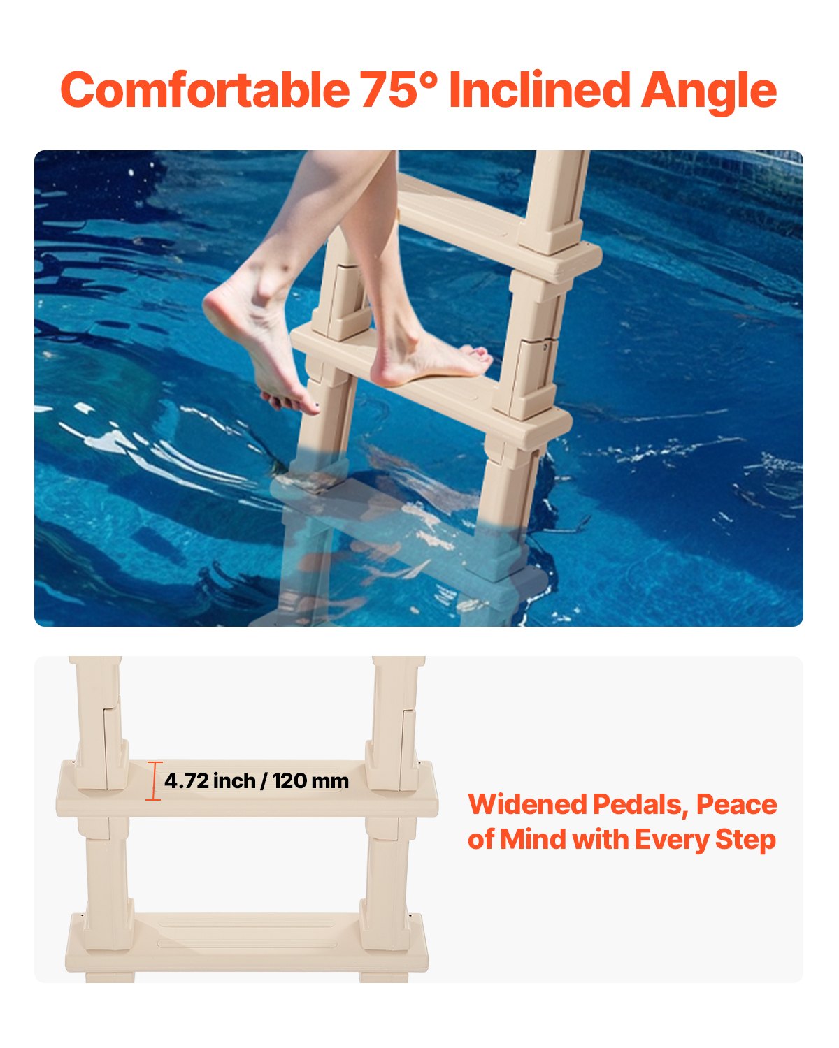 VEVOR Swimming Pool Ladder, Inclined 5-Step Double Handrails Stair, Non ...