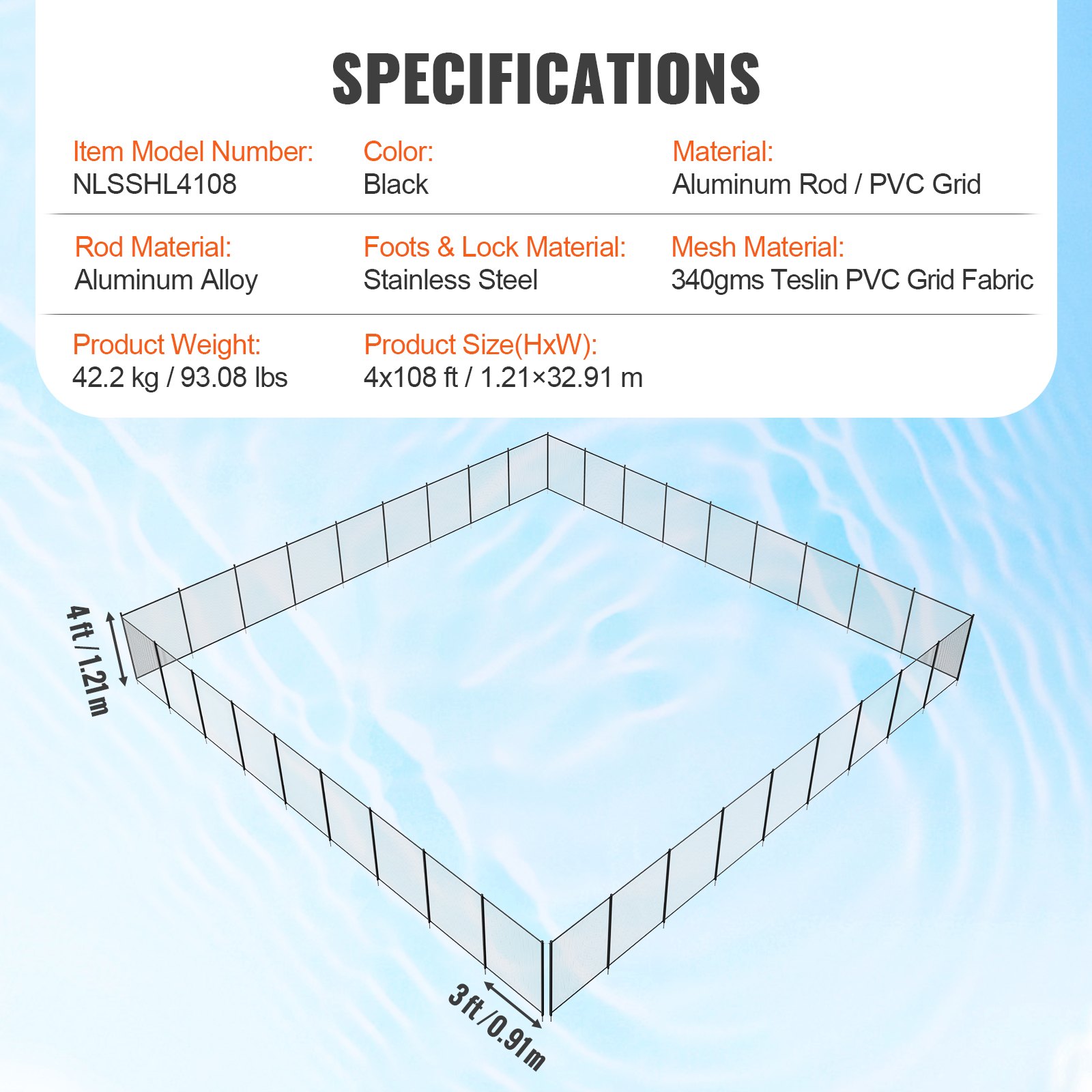 VEVOR Pool Fence 4 x 108 FT Removable Pool Fences for Inground Pools ...