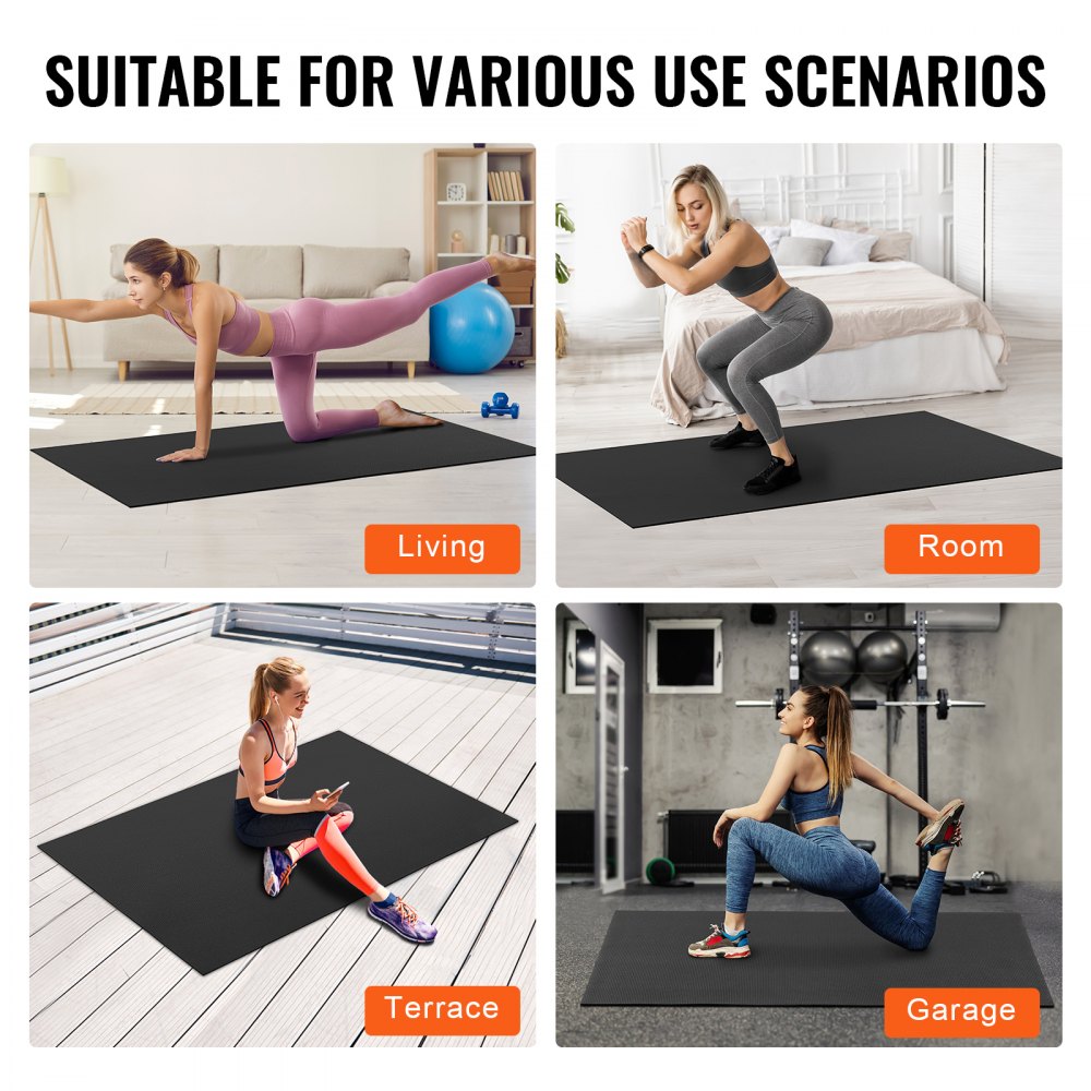 VEVOR Exercise Mat, Non Slip High Density Premium Yoga Mat, Exercise Yoga Mat for Men Women, Fitness & Exercise Mat with Bag & Carry Strap, for All Types of Home Yoga, Pilate & Floor Workout (12x6ft)
