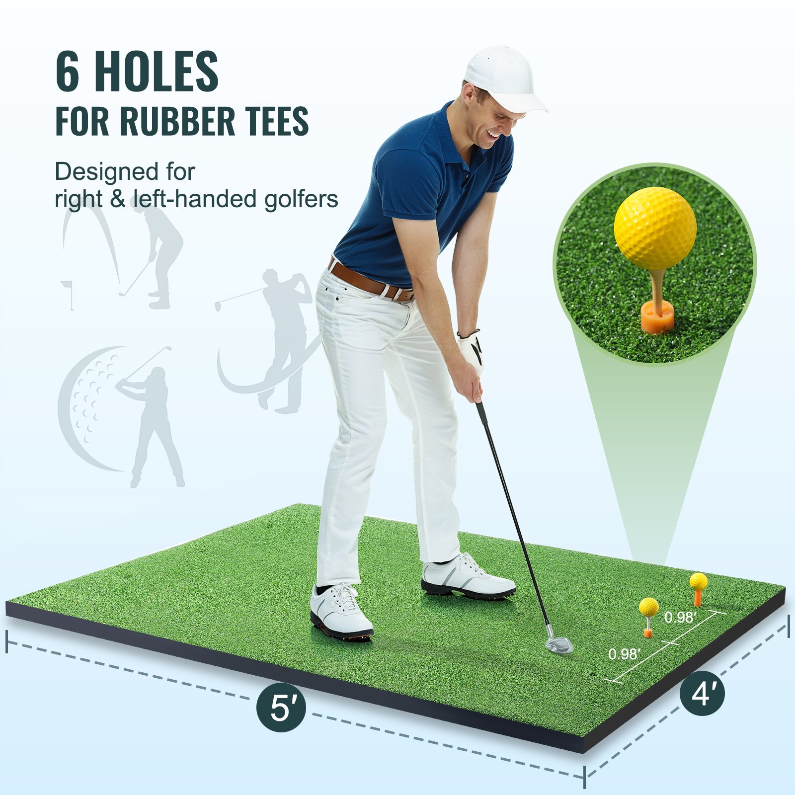 VEVOR Golf Hitting Mat, 5x4ft Artificial Turf Golf Hitting Mat ...
