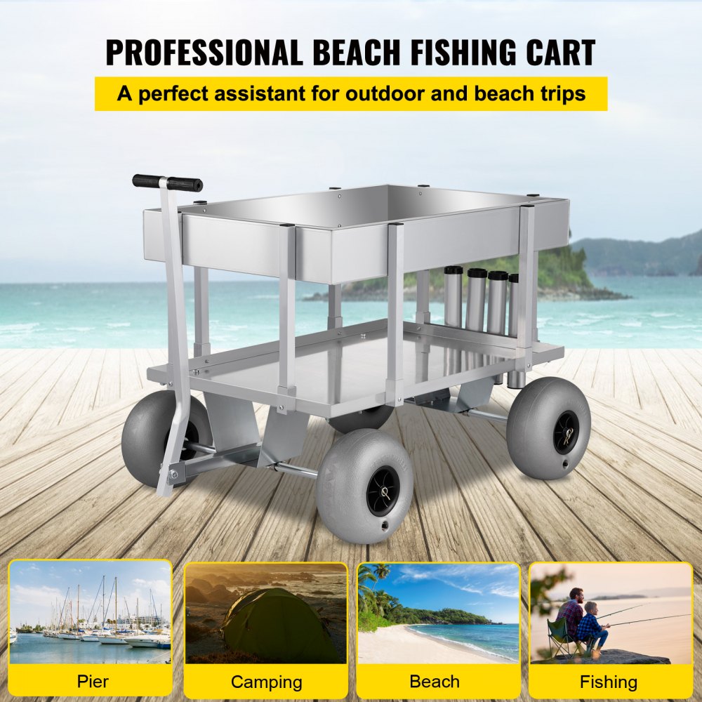 VEVOR Beach Fishing Cart Fish & Marine Carts w/ Balloon Tires for Sand ...