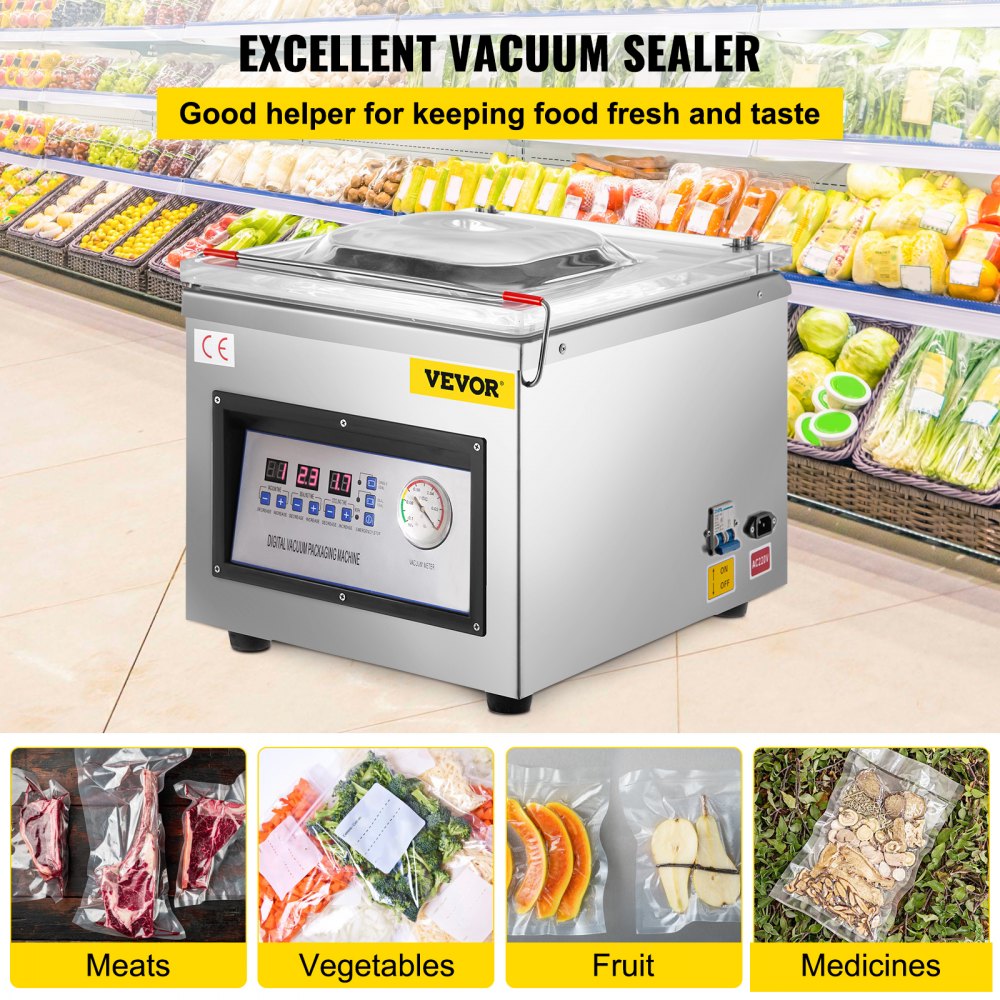 VEVOR Chamber Vacuum Sealer DZ 260C 6 m3 h Pump Rate Excellent Sealing Effect with Automatic Control 320W Professional Foods Packaging Machine Used