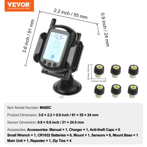 SYKIK-TPMS U901RV 8 Wireless Tire Pressure Monitoring System For RVs & Trucks (8 Sensors)