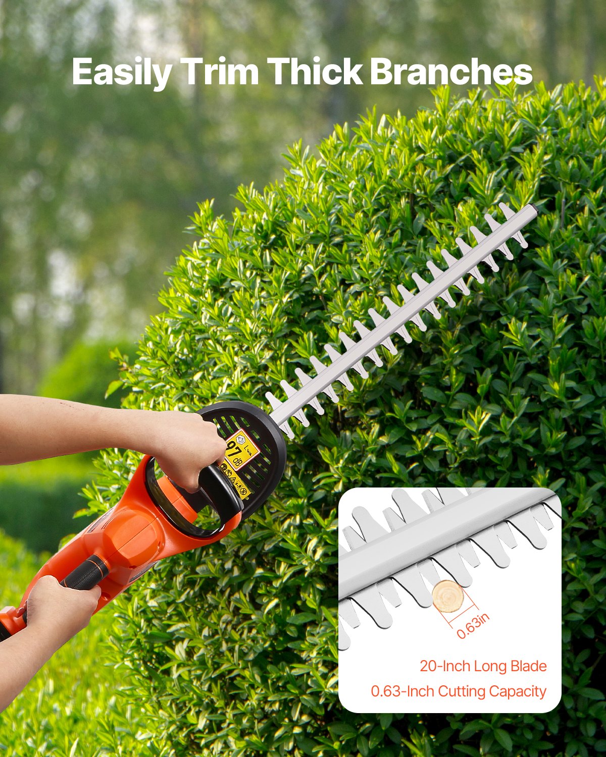 VEVOR Cordless Electric Hedge Trimmer - 20-Inches, 20VDC