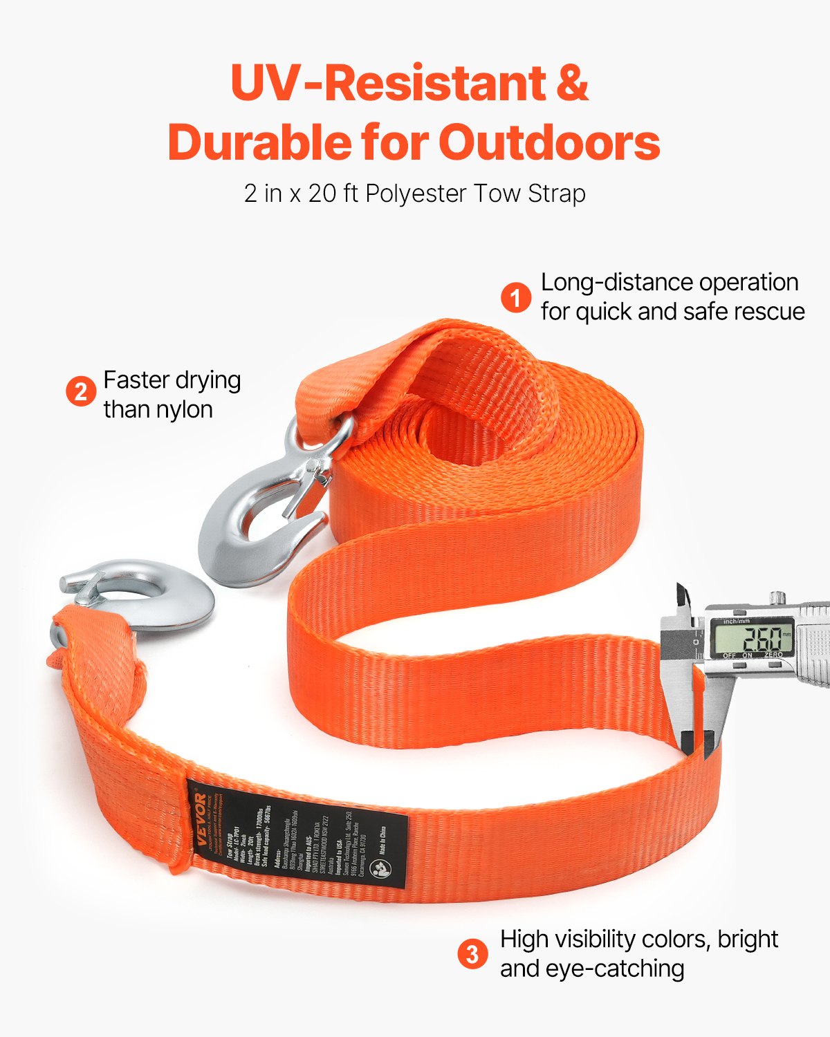 Tow Strap With Hooks 2 Inch X 20 Foot - 15,216 Lbs Breaking Strength - View #11