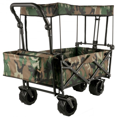 VEVOR Collapsible Wagon Cart Camouflage, Foldable Wagon Cart Removable  Canopy 600D Oxford Cloth, Collapsible Wagon Oversized Wheels, Portable  Folding