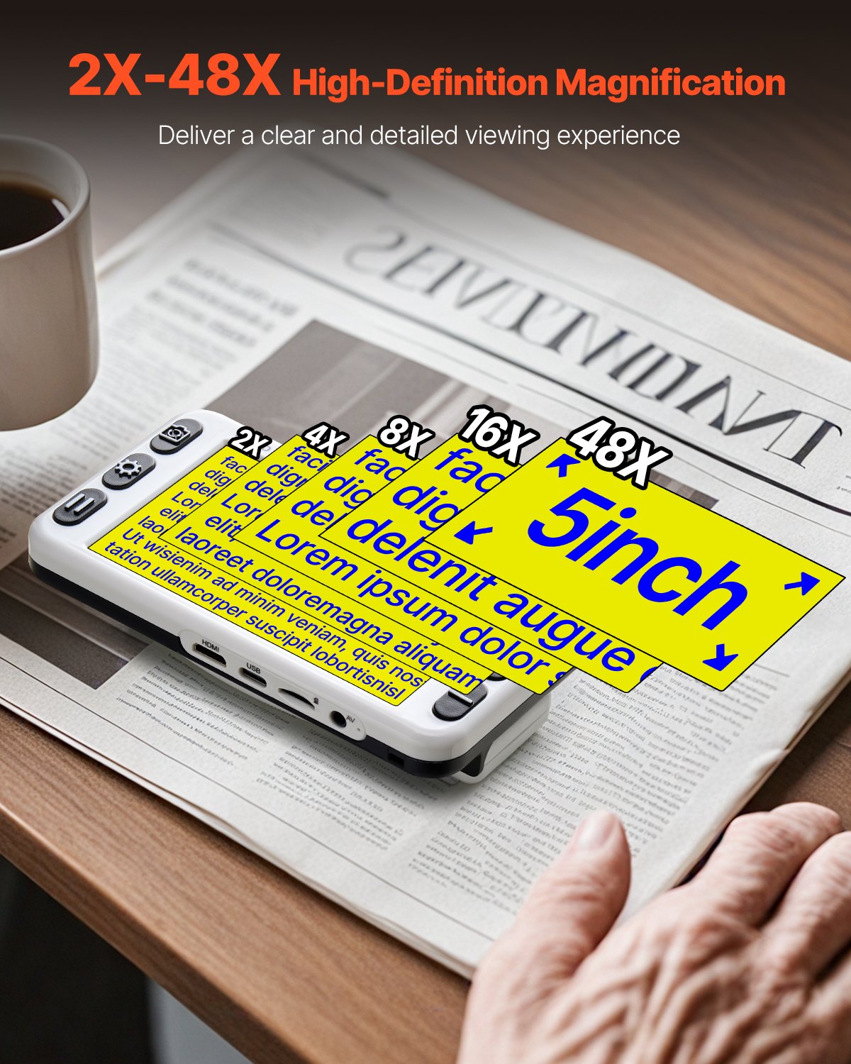 VEVOR Portable Digital Magnifier, 5-inch HD Electronic Video Magnifier ...