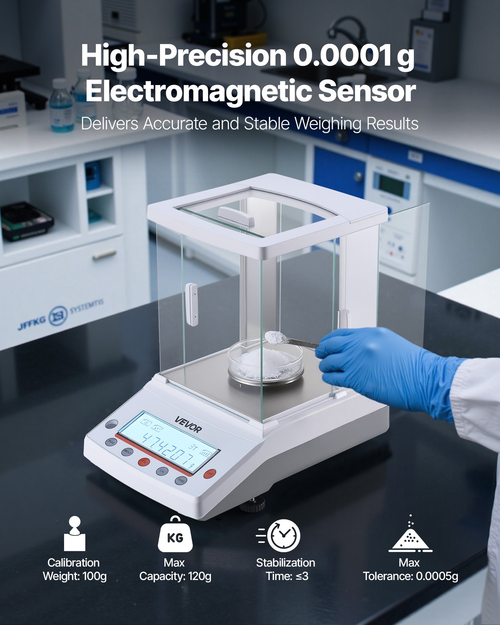 VEVOR Analytical Balance, 120 g x 0.1 mg, 0.0001 g High Precision ...