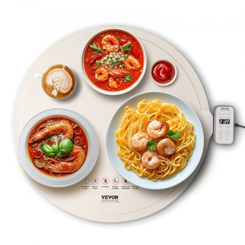 VEVOR Electric Warming Tray Rollable Food Warming Mat w/ Temp Control for Buffet - Beige 1
