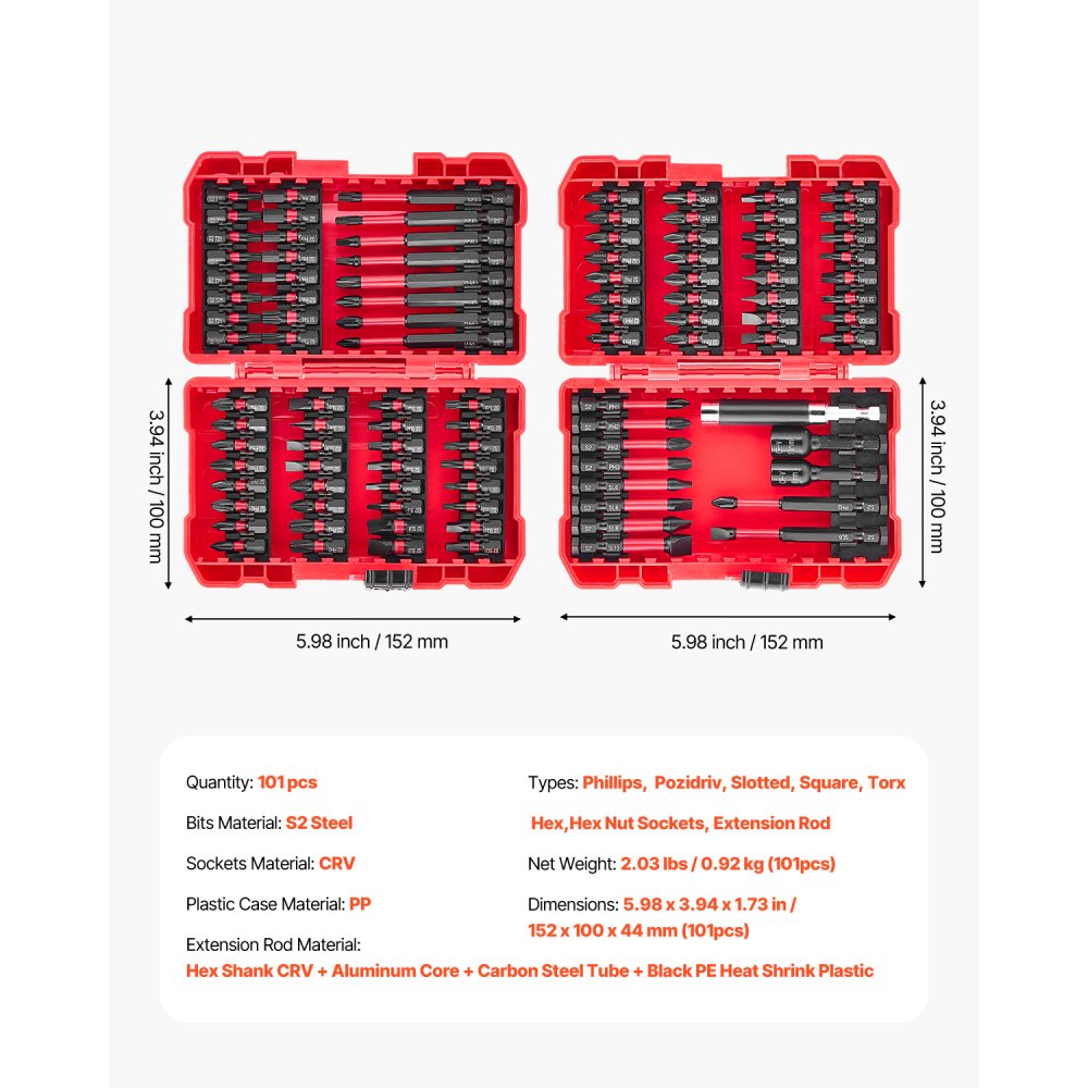 VEVOR Magnetic Screwdriver Bit Set – 101 Piece, S2 Steel