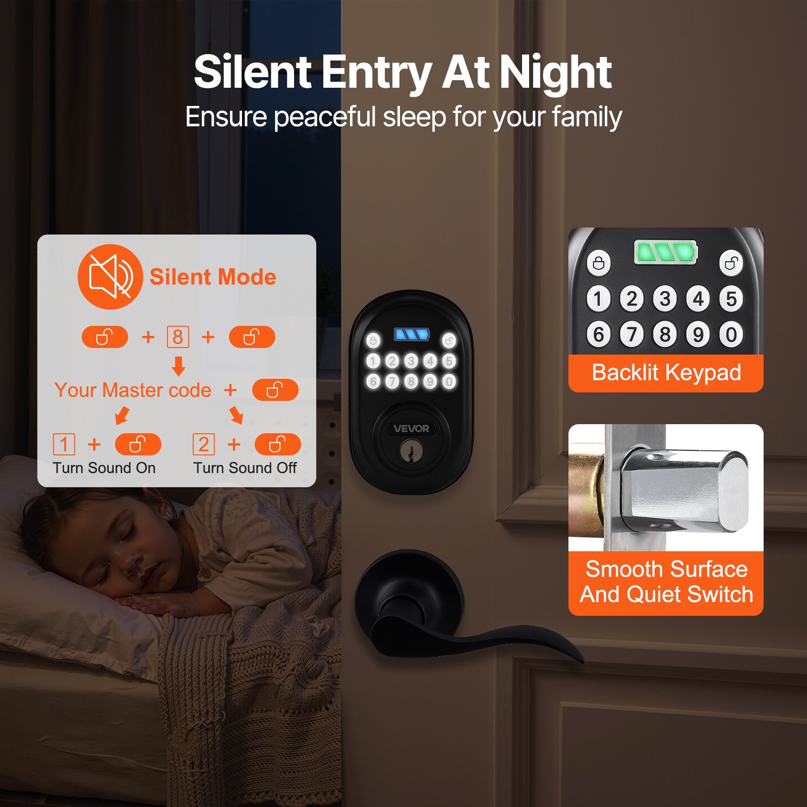 VEVOR Keyless Entry Door Lock with Handle – 100 Codes