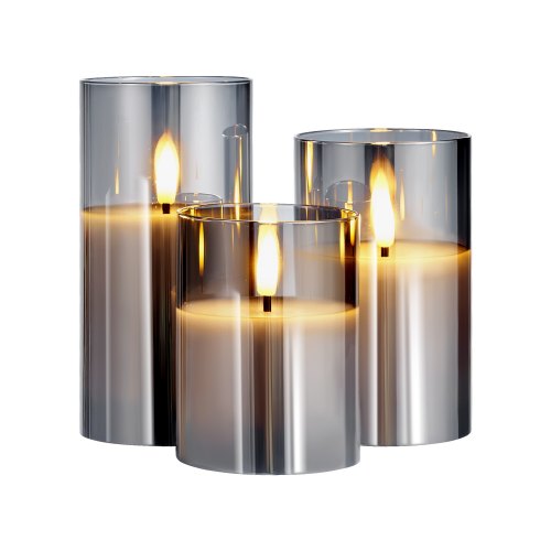 VEVOR LED Remote Controlled Candles – Set of 3, 10-Key Timer