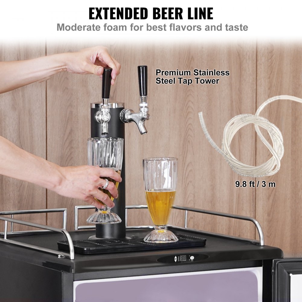 Single Tap Beer Kegerator - 97L Full Size Keg Cooler With Temperature Control, Drip Tray & Casters