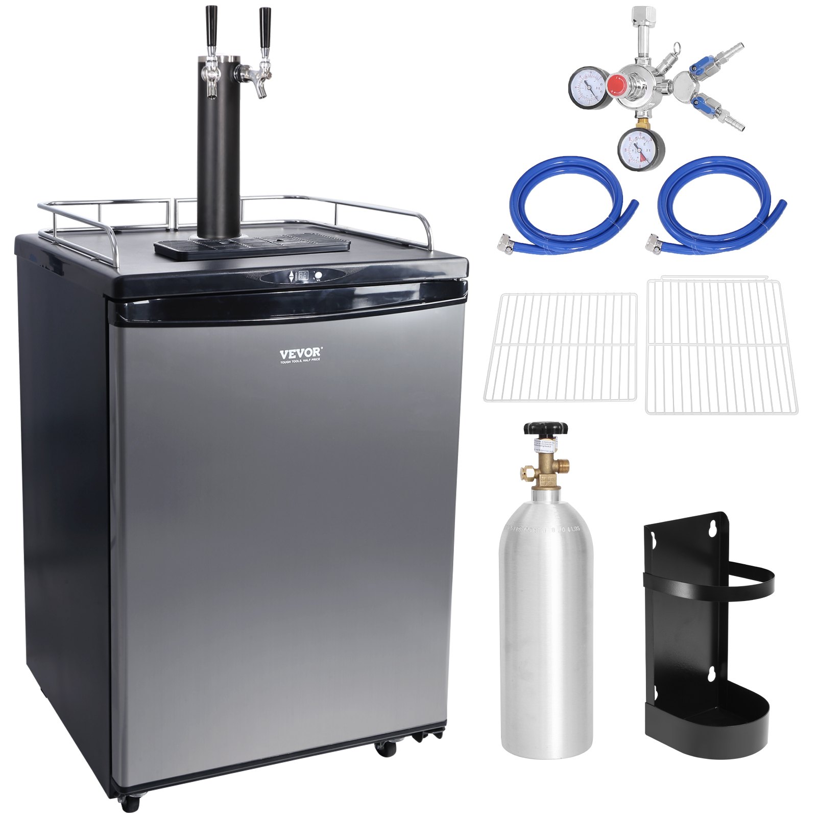 VEVOR Beer Kegerator, Dual Tap Draft Beer Dispenser, Full Size Keg ...