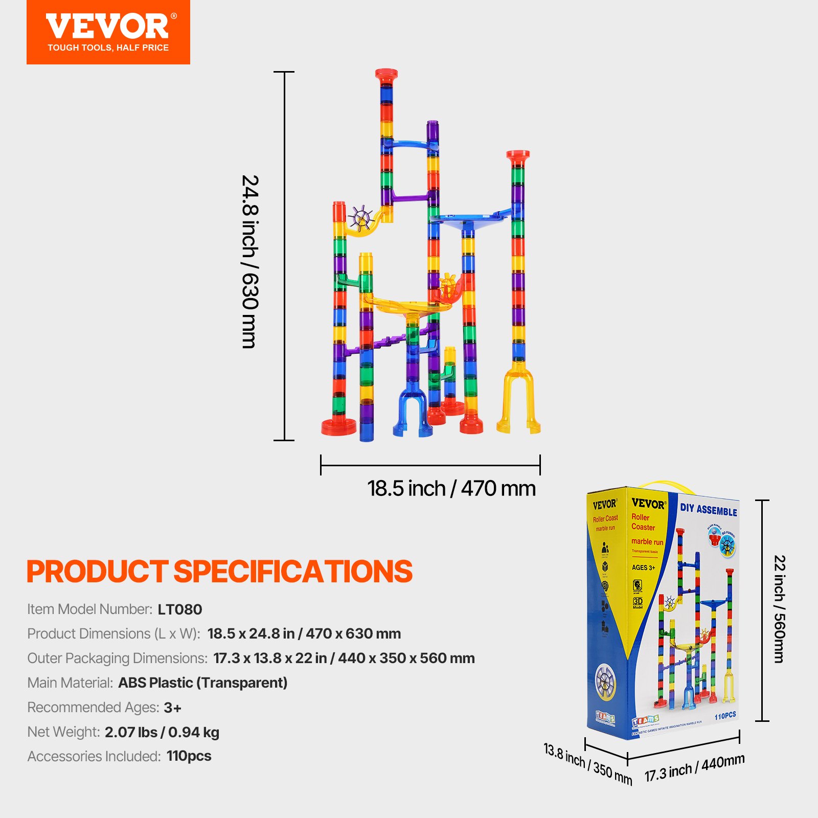 VEVOR Marble Run Set, 110 Piece Marble Maze Building Block Brain Game ...