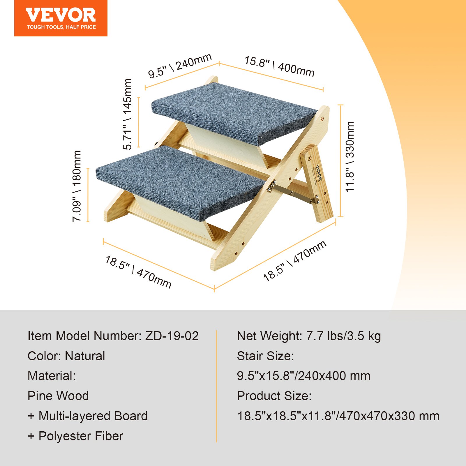 VEVOR Wooden Pet Steps, Convertible 2-in-1 Dog Stairs and Ramp for Beds ...