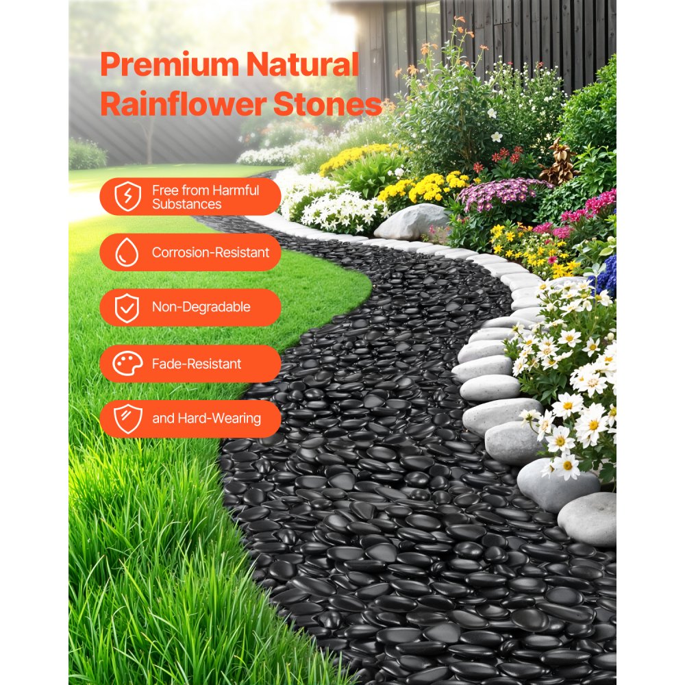 VEVOR Black River Rocks for Landscaping – 15 lbs, 1-2 inches