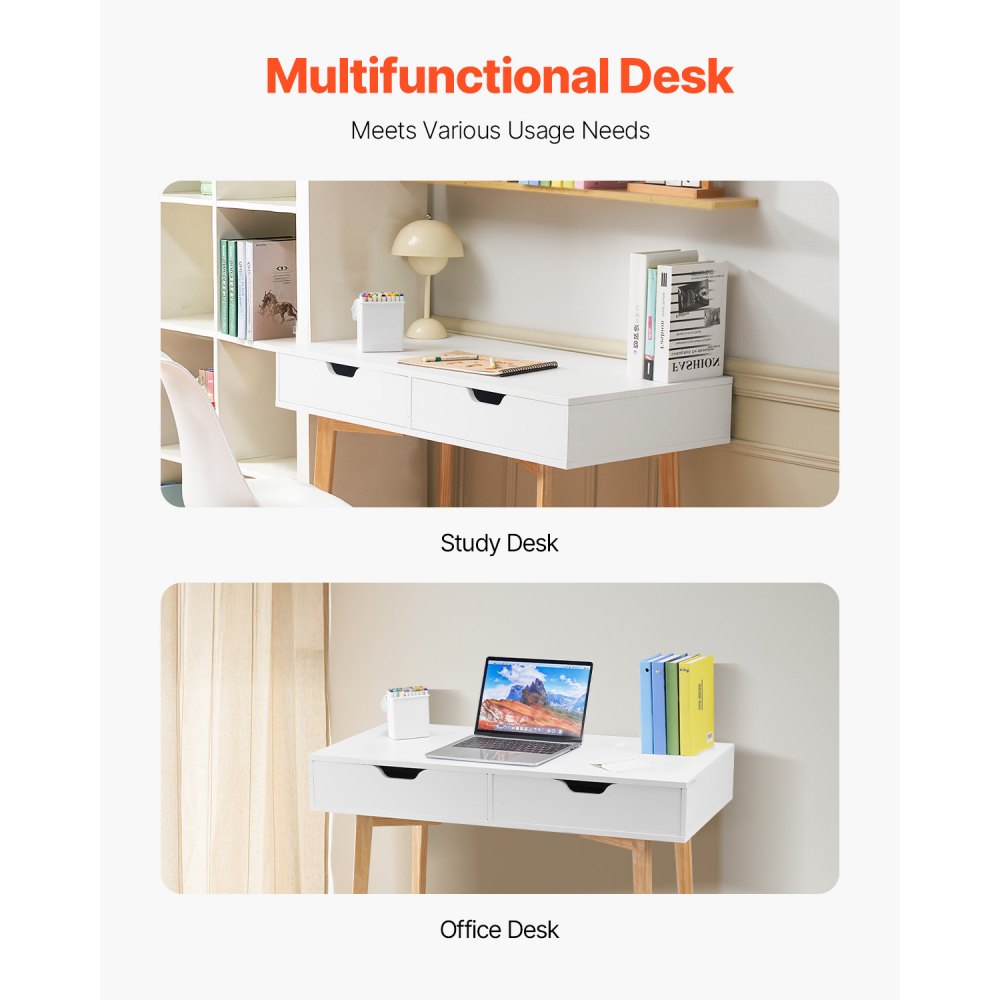 VEVOR Small White Desk with Drawers | Compact Study Table