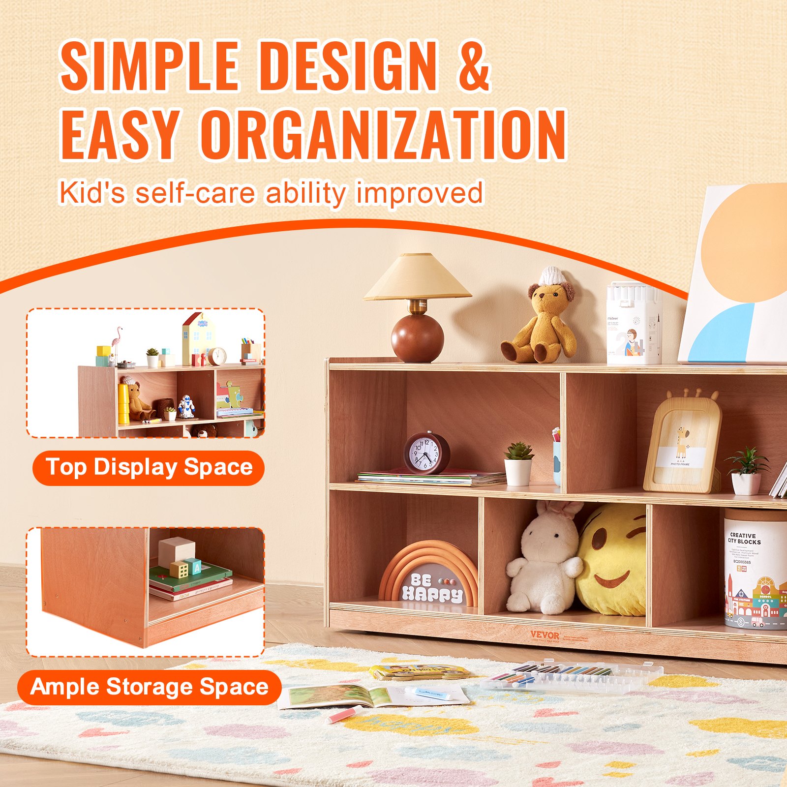 Moving Cubby Rack VEVOR Cubby Toy Organizer Storage Cabinet, 5-Compartment Cubby Storage ...