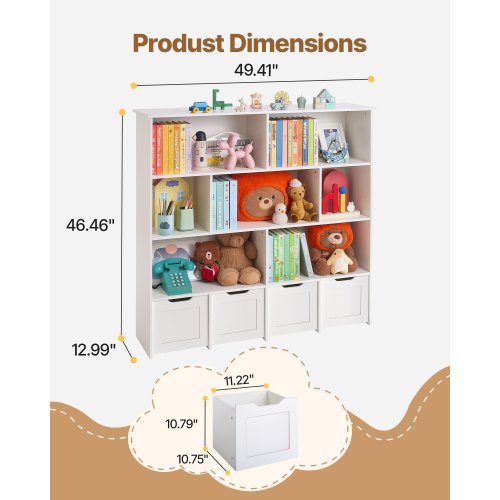 Toy Storage Organizer 3-Tier Wooden Cabinet 11 Section Cubbies with ...