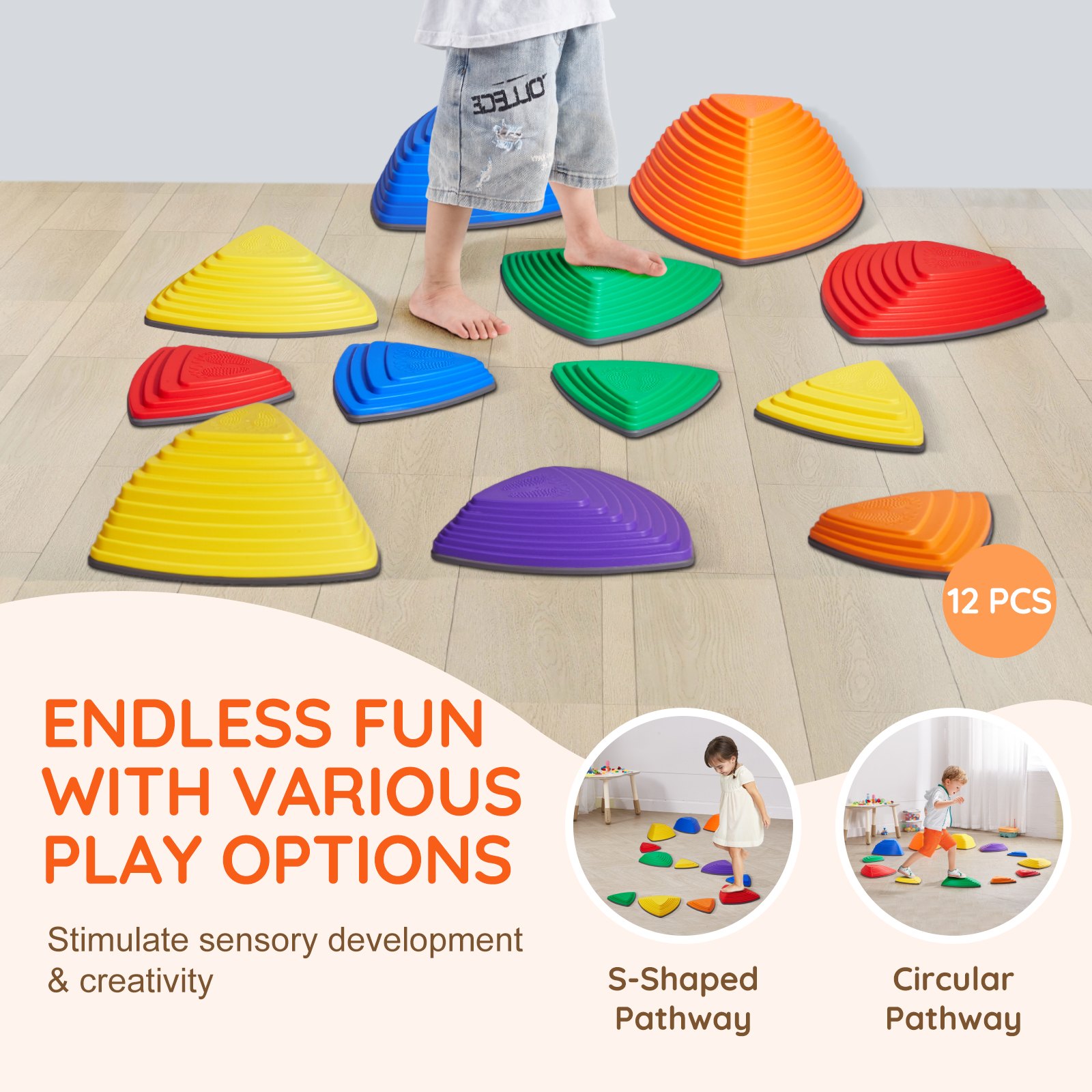 VEVOR Kids Balance Stepping Stones Sensory Obstacle Course 12 PCS ...