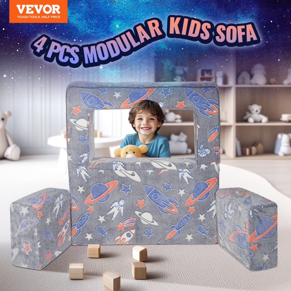 VEVOR Modular Kids Play Couch 4Pcs DIY Creative Child Sectional Sofa Dark Grey