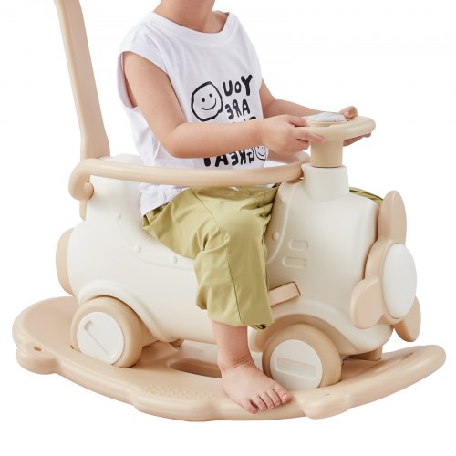 VEVOR 5 in 1 Rocking Horse for Toddlers 1 3 Years Baby Rocking Horse with Trampoline Detachable Balance Board Push Handle and 4 Smooth Wheels
