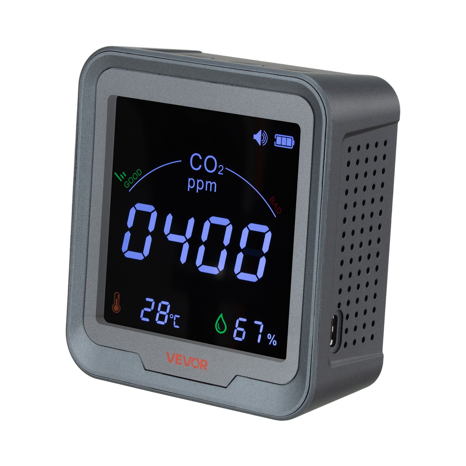 VEVOR Portable CO2 Monitor – 400–5000 ppm, 2000mAh, 0.46 lbs