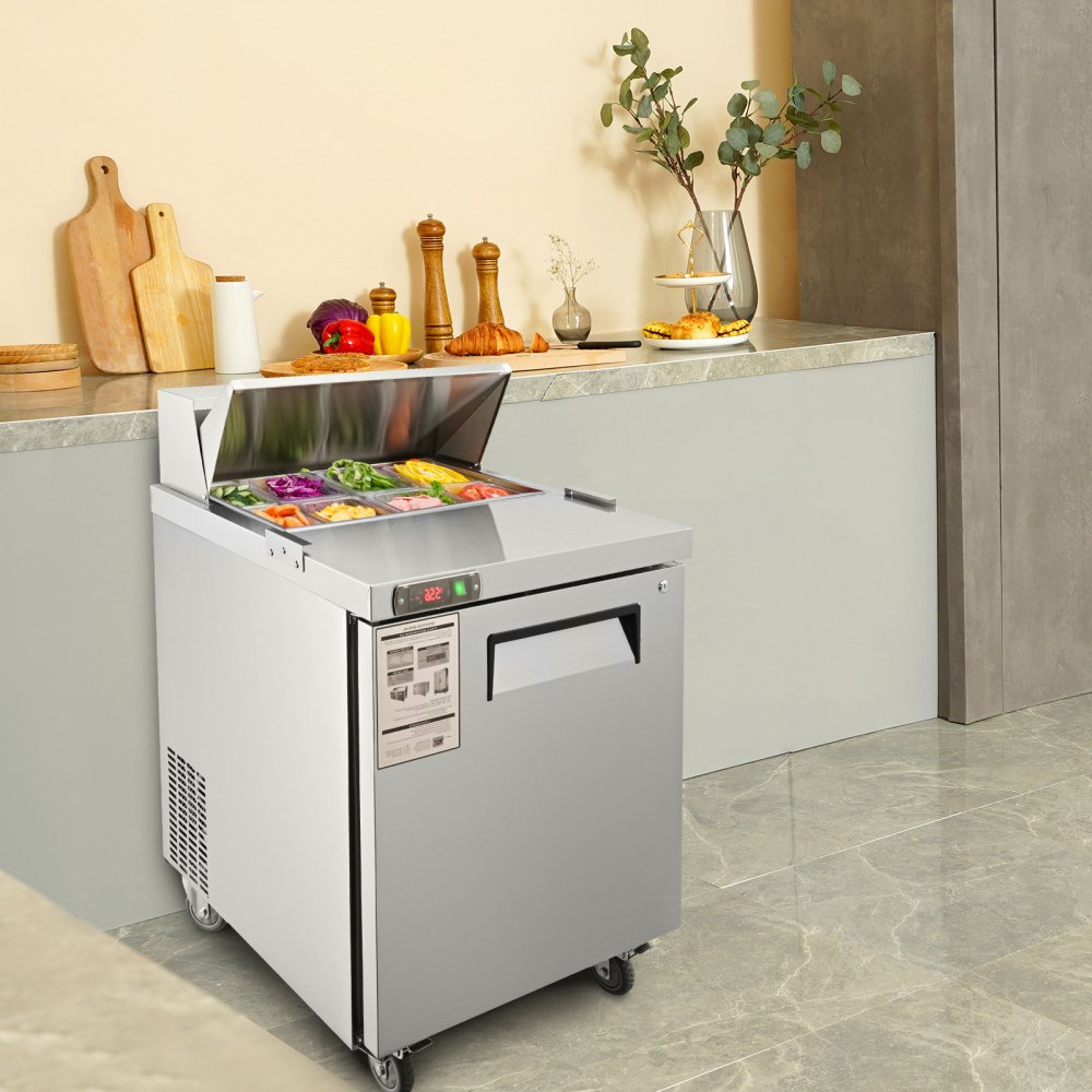 VEVOR Sandwich Prep Table, 7.42 Cu. Ft. Salad Single-door Refrigerated ...