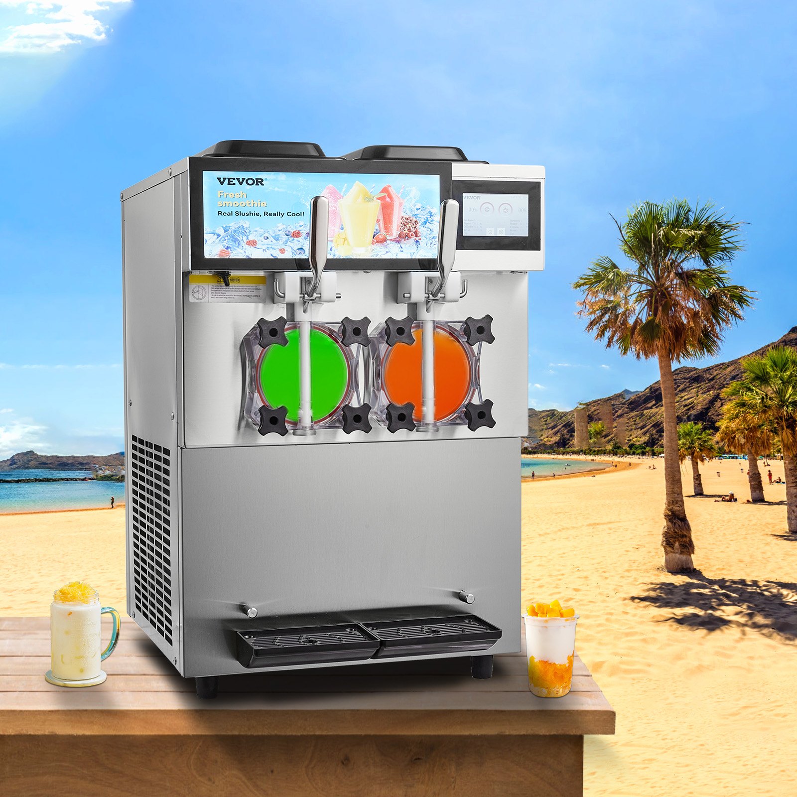 VEVOR Commercial Slushy Machine, 2 x 12L / 3.17 Gal Double Tanks, Cool ...
