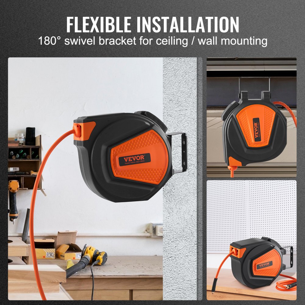 thumbnail image 2 of VEVOR 50-Foot Retractable Air Hose Reel - 3/8 Inch Hybrid Hose, 300 PSI, Wall/Ceiling Mount For Workshop & Garage 2 of 4