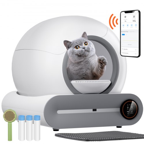 VEVOR 65L Self Cleaning Cat Litter Box with Odor Removal App Control Sensor Gray FBSZNMSPSX65LLED5V5