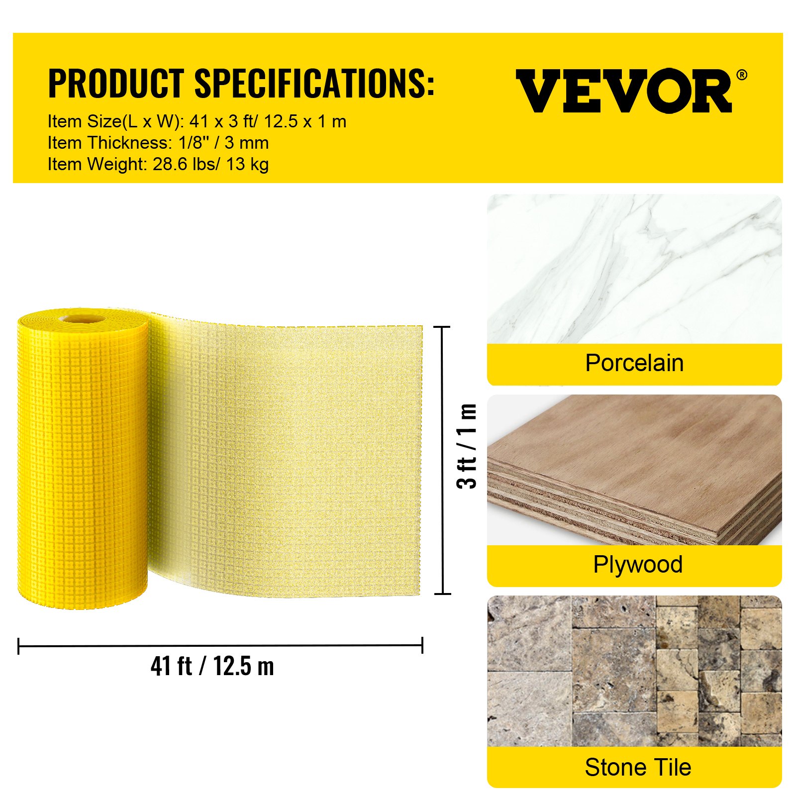 VEVOR Heat Uncoupling Membrane Tile Membrane Underlayment 3 x 41 ft 135