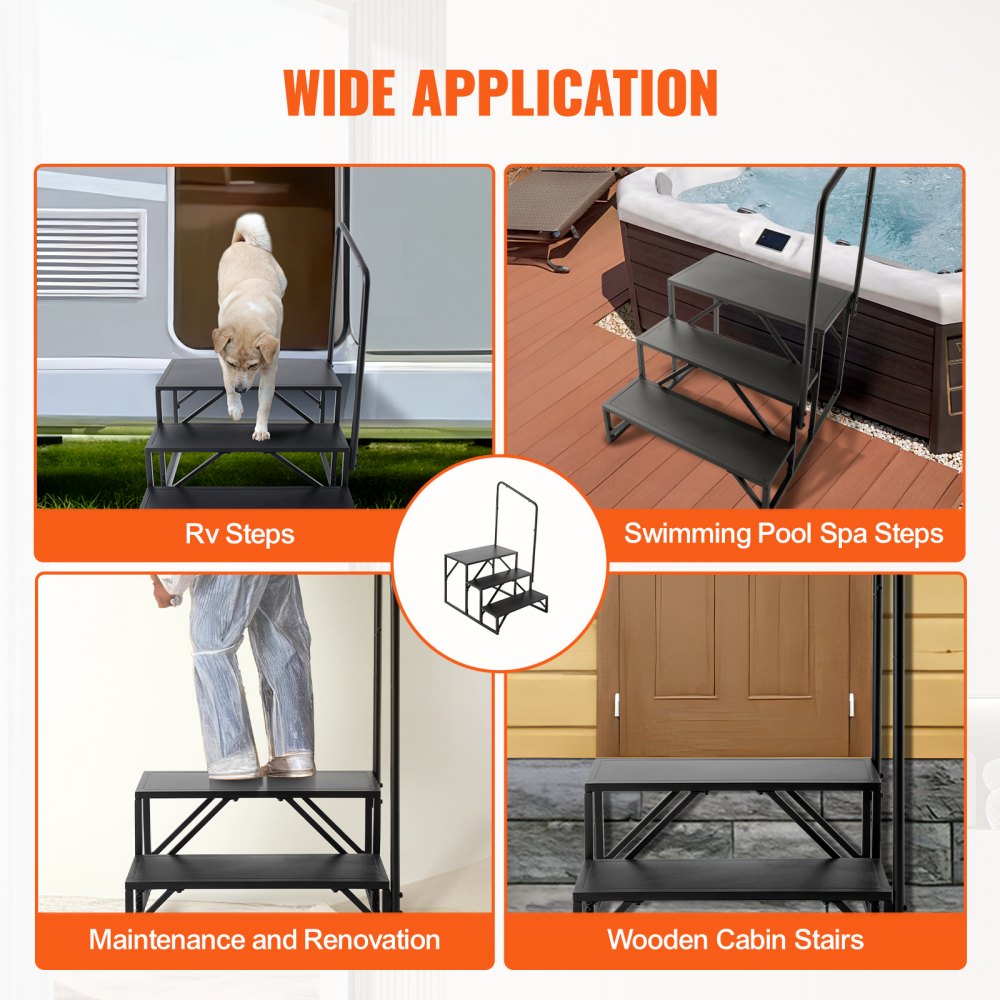 VEVOR RV Steps, 3-Step RV Stairs, 440 LBS Load Capacity, Thickened ...