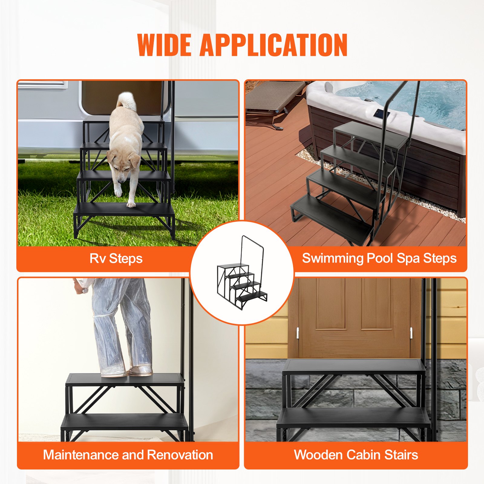 VEVOR RV Steps, 4-Step RV Stairs, 440 LBS Load Capacity, Thickened ...