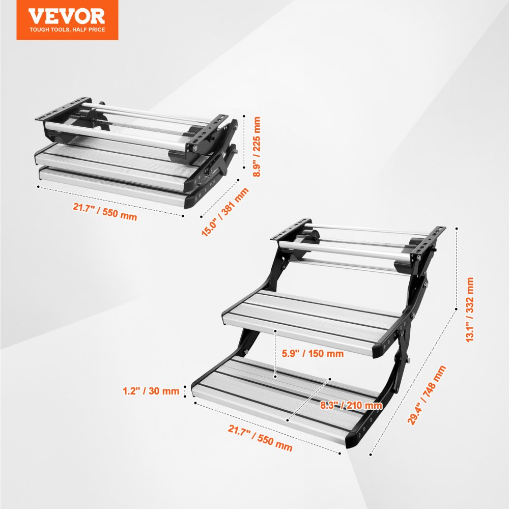 VEVOR RV Steps, 2-Step, Electric Retractable RV Stairs DC 12V, Auto ...