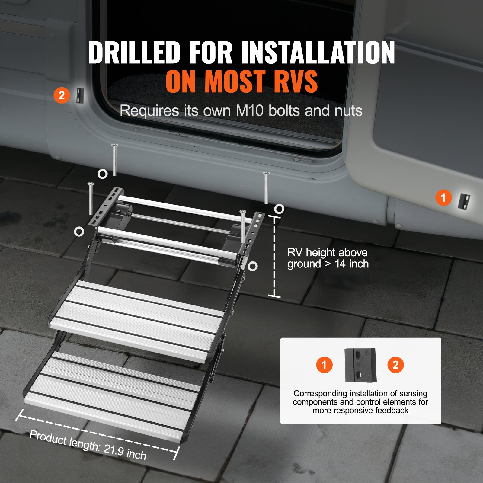 VEVOR RV Steps, 2-Step, Electric Retractable RV Stairs DC 12V, Auto ...