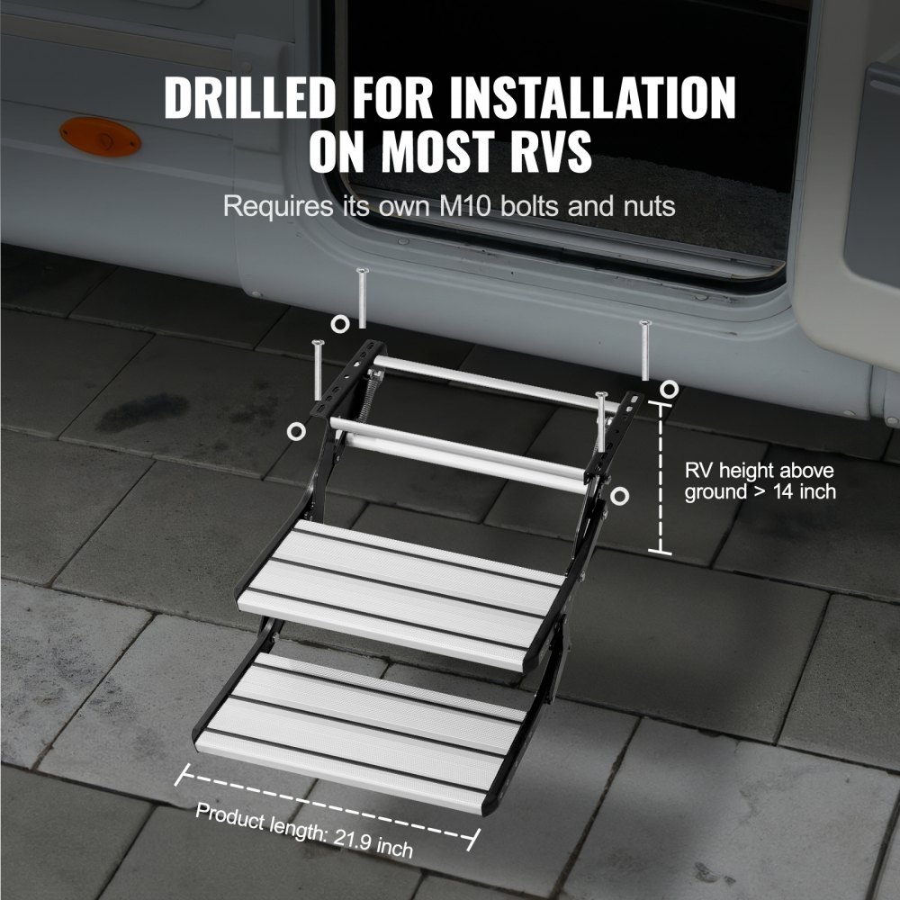 VEVOR RV Steps, 2Step, Manual Retractable RV Stairs, Foldable, 440 LBS