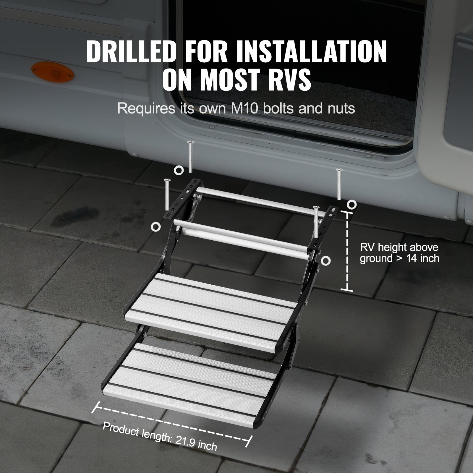 VEVOR RV Steps, 2-Step, Manual Retractable RV Stairs, Foldable, 440 LBS ...