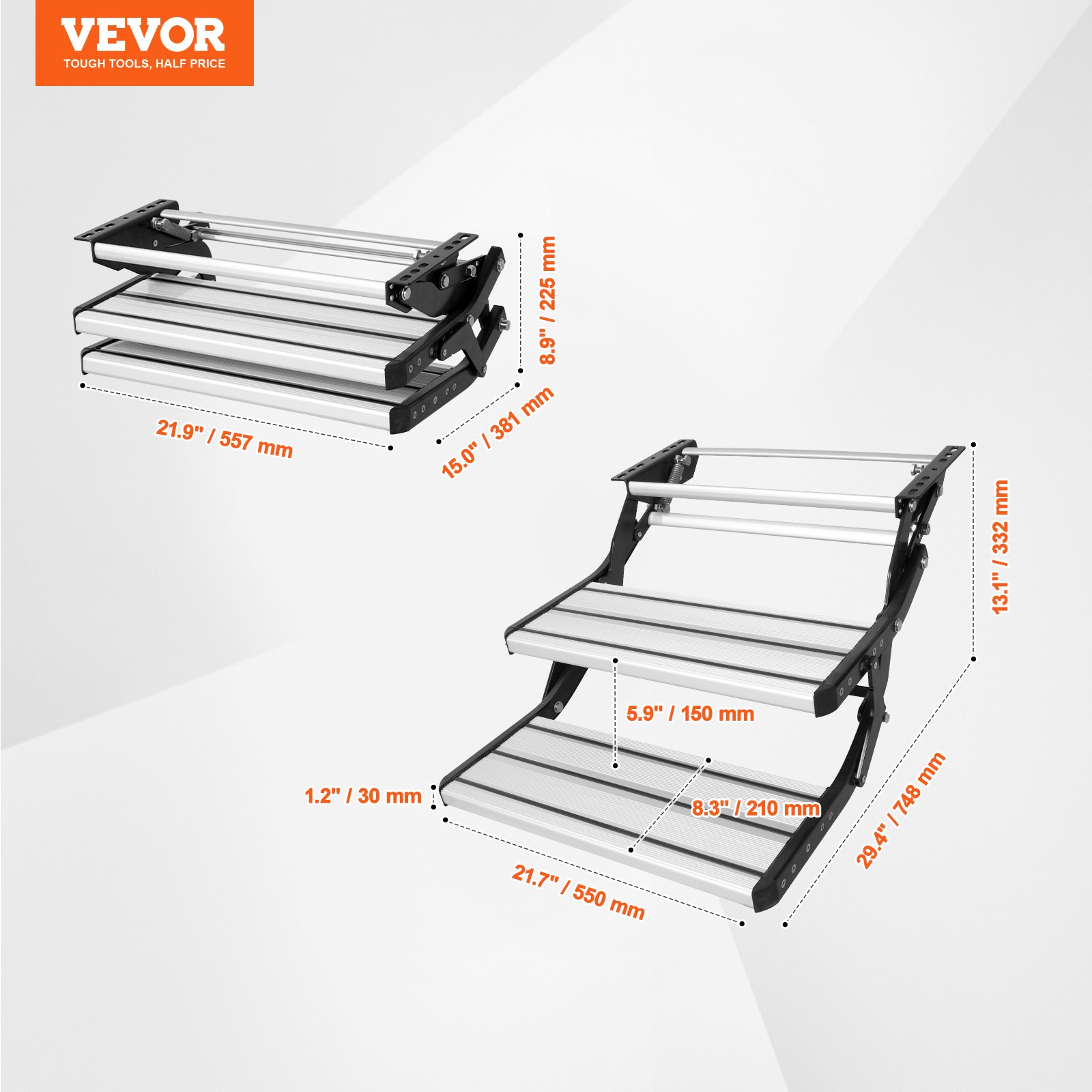 Fixed Rv Step VEVOR RV Steps, 2-Step, Manual Retractable RV Stairs, Foldable, 440 LBS ...